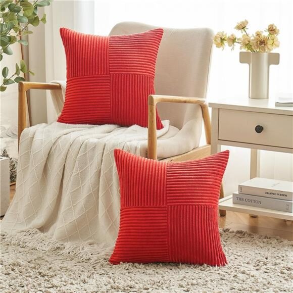 Pack of 2 Christmas Pillow Covers Red 18x18 Inch Boho Decorative - Picture 12 of 14